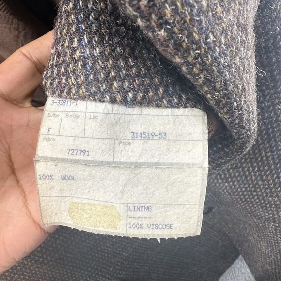 VINTAGE‎ Tweed Jacket Mens 42L Brown Herringbone Wool 2 Button Sport Coat Retro - Picture 8 of 16